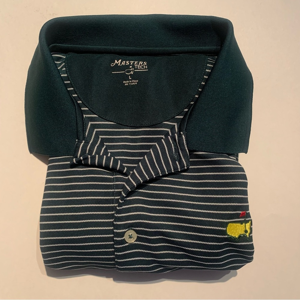 Masters Tech Mens Striped Polo Green White Embroidered Augusta Large L